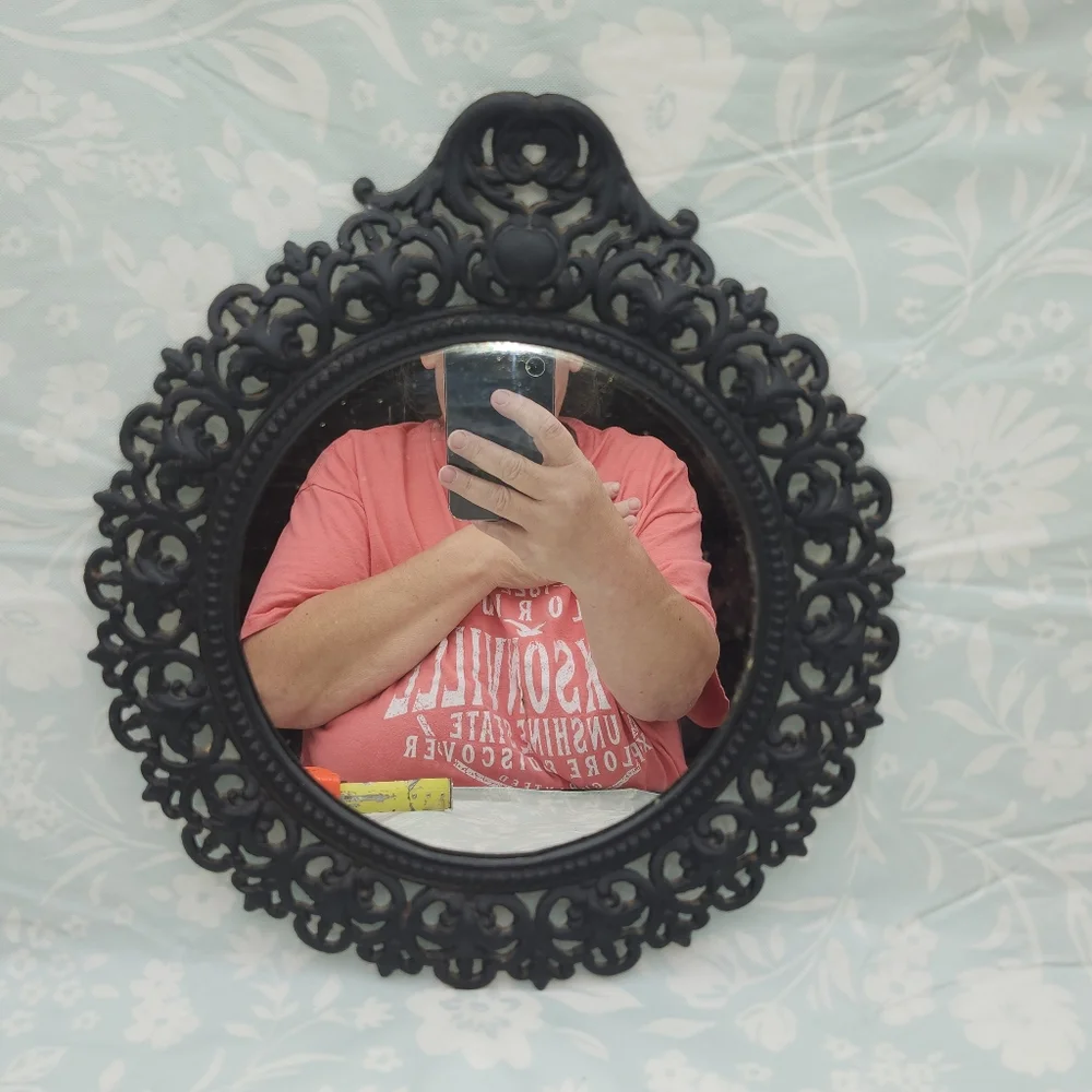 Vintage Black ornate cast wrought iron Mirror 12